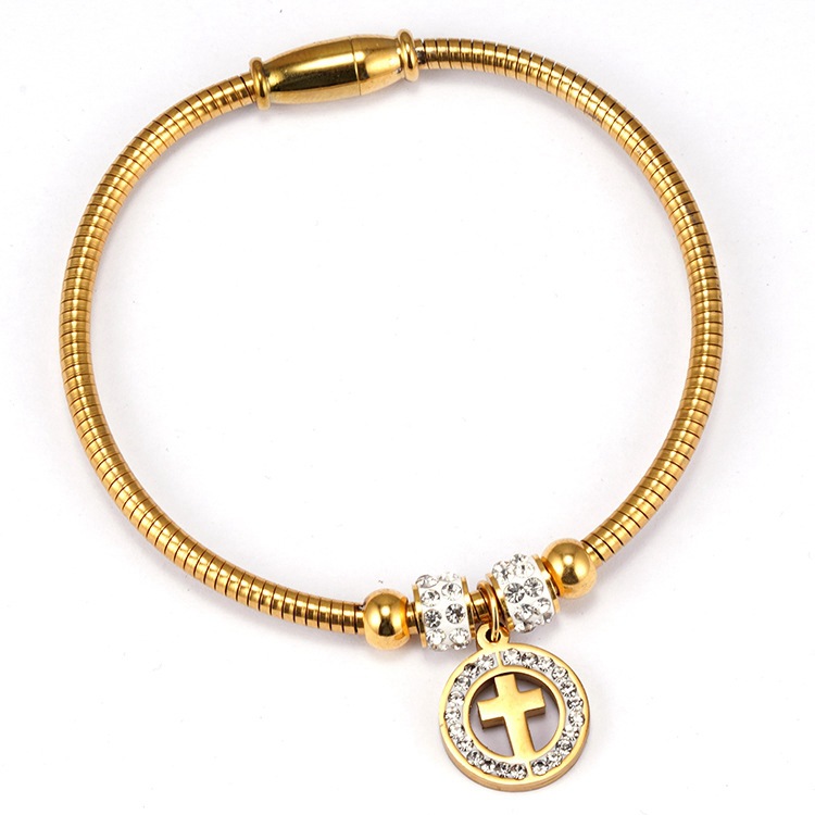 Women's Fashion Cross Stainless Steel Bracelet With Diamonds