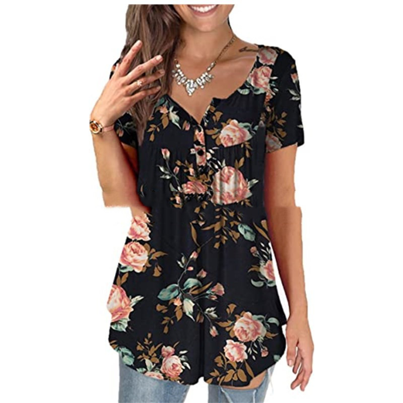 Title 1, Oversized Tunic Jacket Short Sleeve Casual Flor...