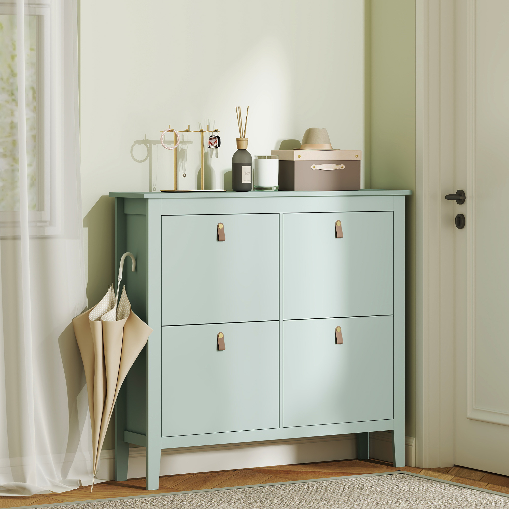 Modern Four Drawer Shoe Cabinet - Green — image 6