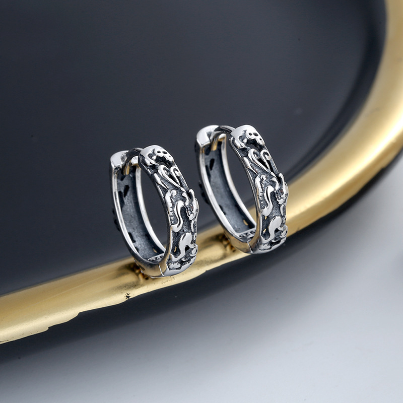 Vintage Thai Silver Pixiu Pattern Earrings