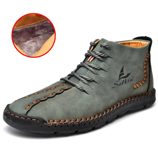 New Men's Martin Boots Plus Size Medium Leather Plus Velvet Green - Shop at LoveMi