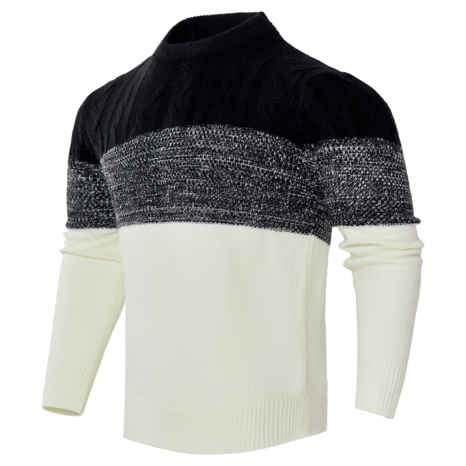 Mens-Casual-Color-Block-Long-Sleeve-Cable-Knit-Pullover-Sweater