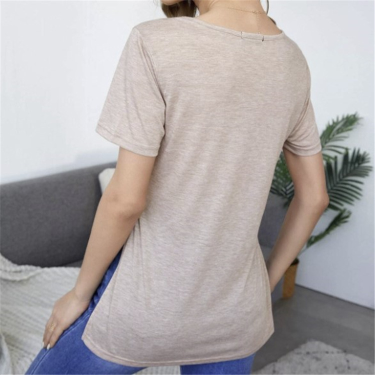 Title 6, V-neck Side Seam High Slit Casual Short Sleeves