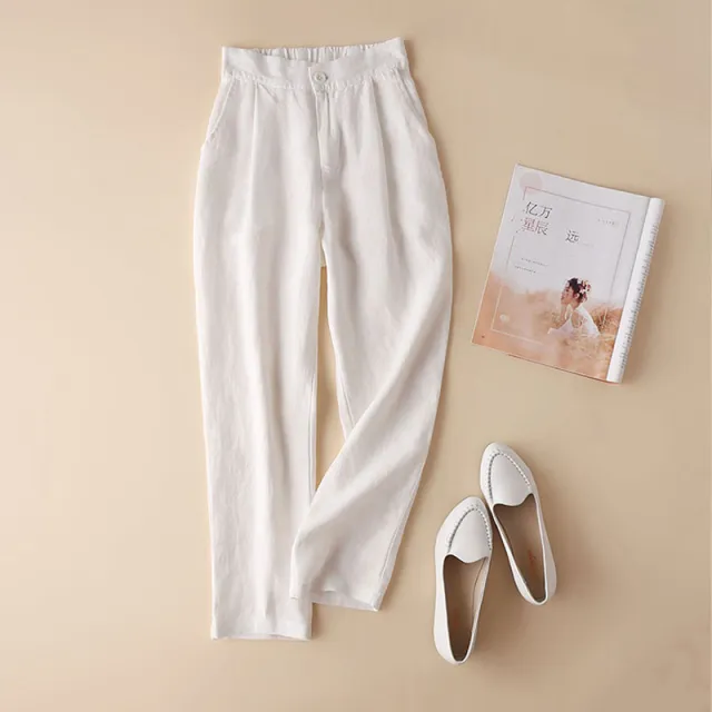 Women's Thin Harem Pants Cotton And Linen Cropped Trousers White - Shop at LoveMi