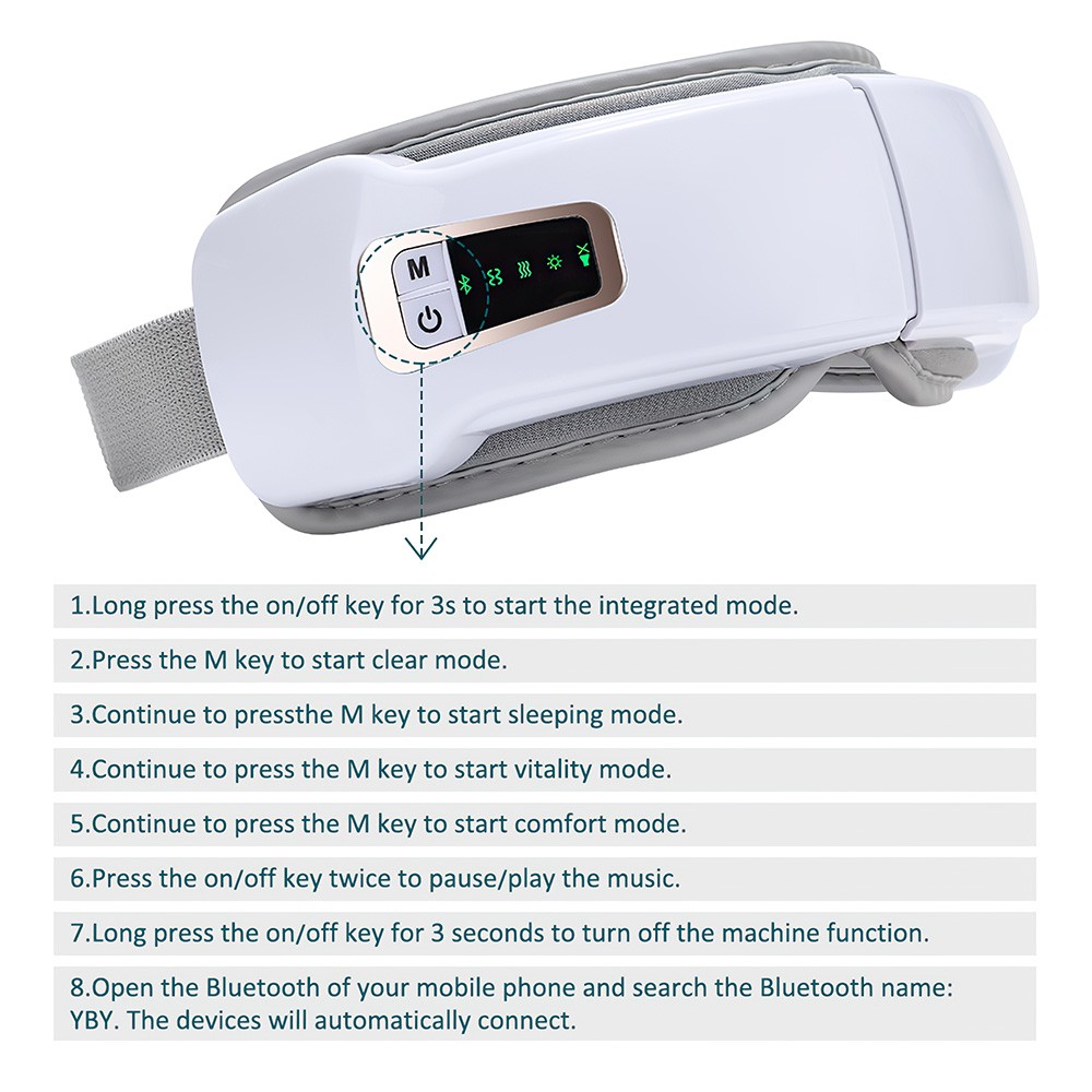Smart Eye Massager With Vibration,Heat,Airbag Compression & Bluetooth Music