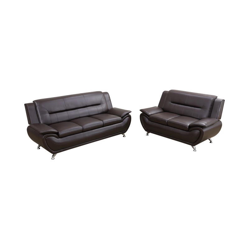 Pickup Only--Brown Breathable Leather Living Room 3-Piece Sofa Set