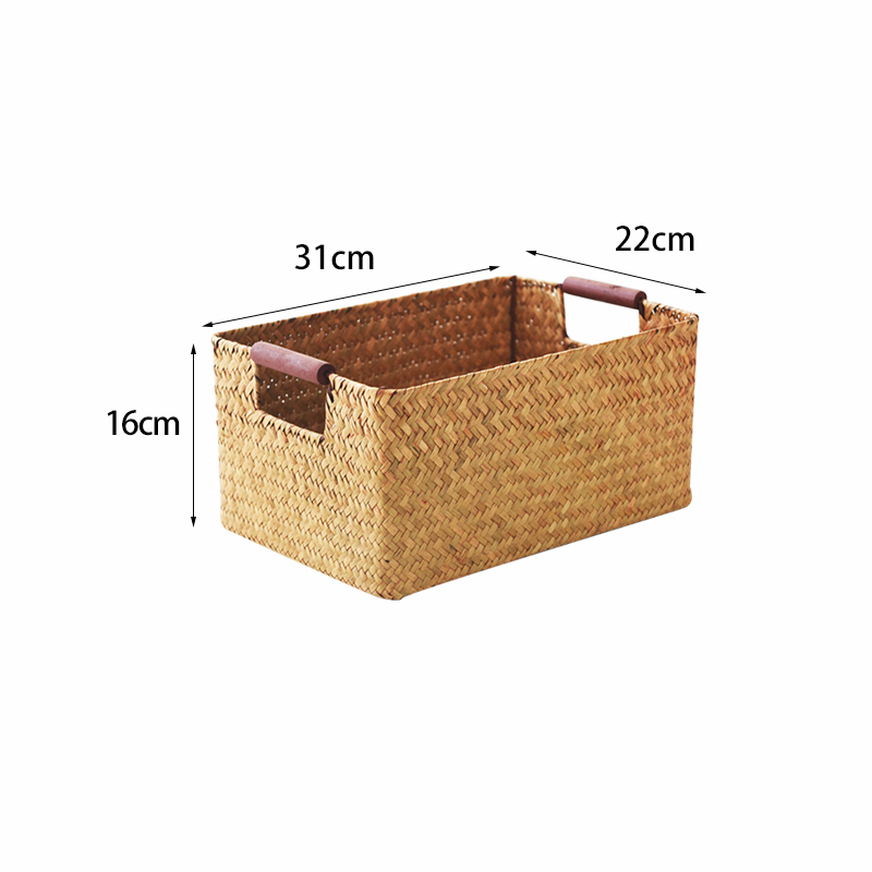 Seagrass Woven Solid Wood Storage Basket (Primary color-S)