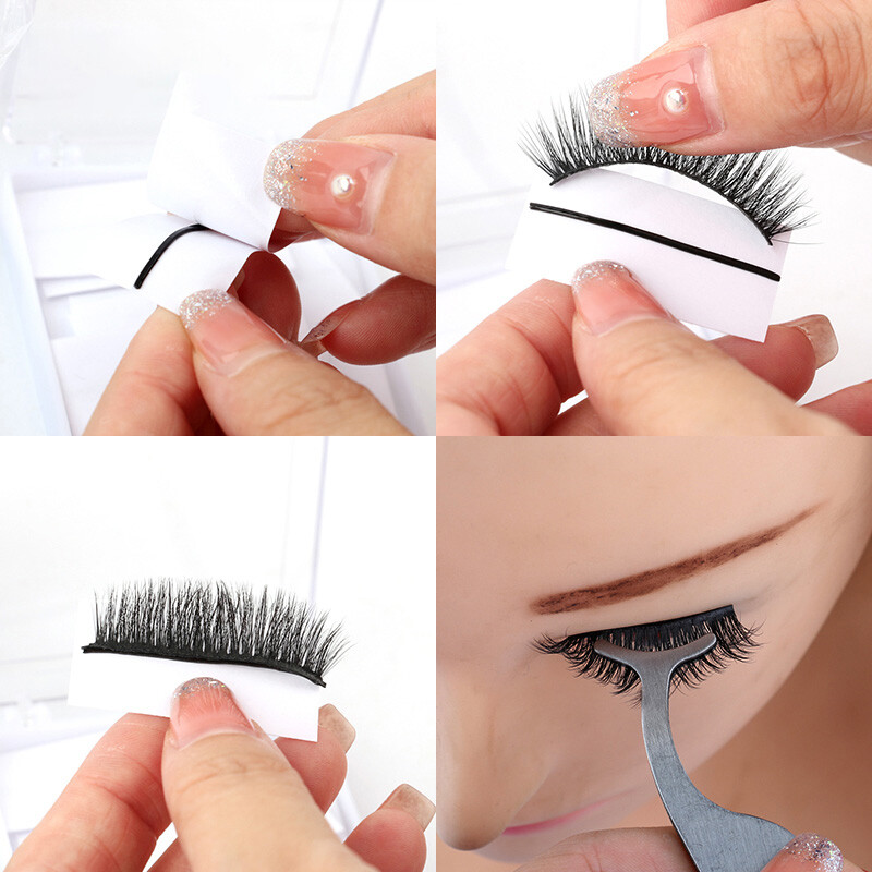 UK 40 PiecesBox Reusable Self-Adhesive Eyelash Glue Strip False Eyelashes Black