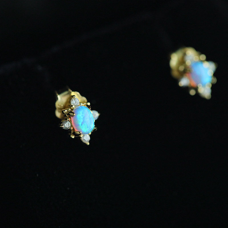 Vintage Delicate Opal 925 Sterling Silver Gold Plated Stud Earrings