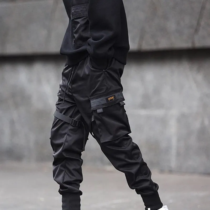 Men Black Hip Hop Cargo Pants Elastic
