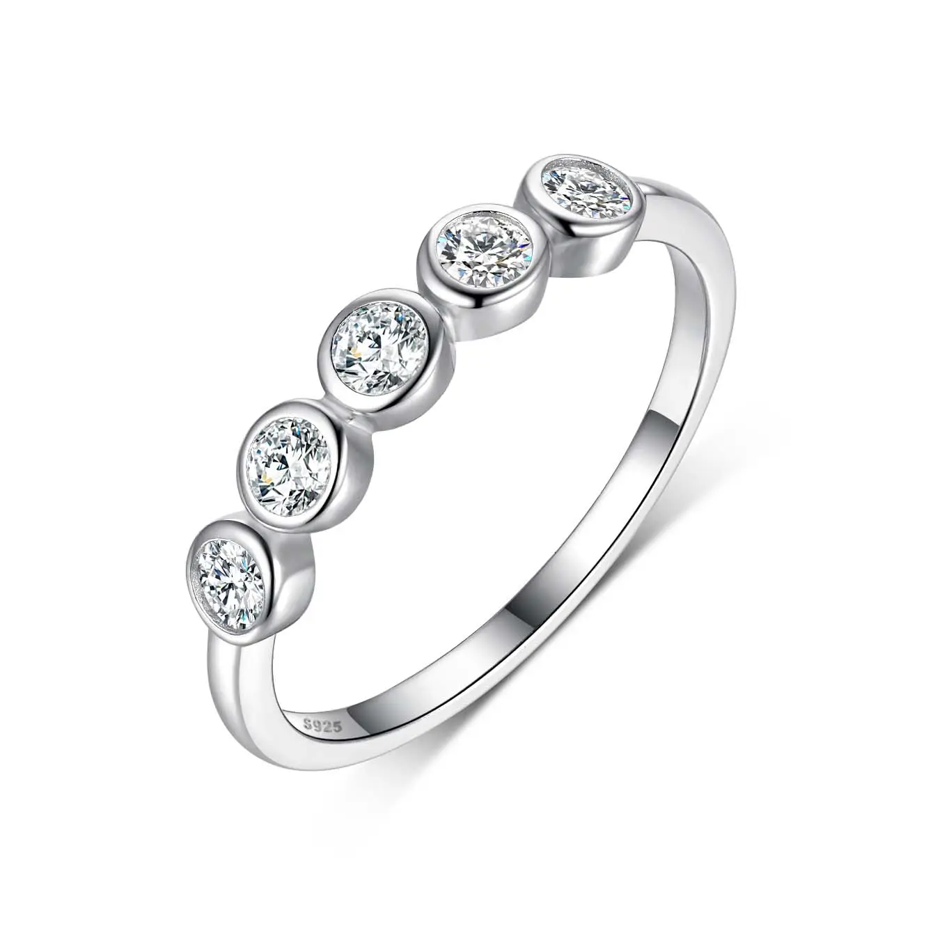 S925 Sterling Silver 3mm Bezel Set 5-Stone