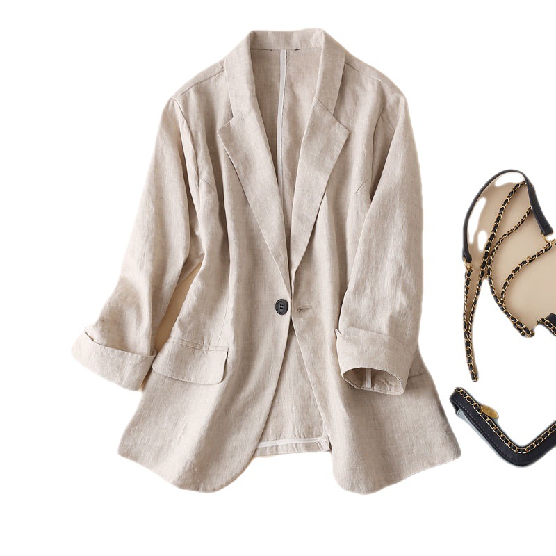 Threequarter Sleeve Cotton And Linen New Spring And Summer Allmatch Ladies Suit