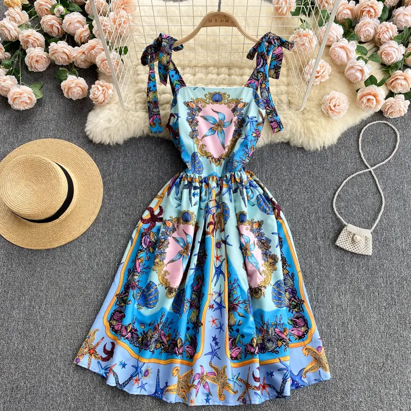 Women's Slim Design Printed Sling Dress
