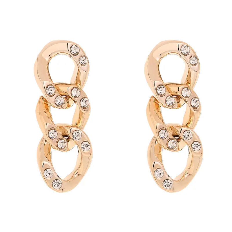 European and American fashion jewelry, hip hop fashion diamond-studded chain, plastic fat stud earrings, geometric creative all-match earrings