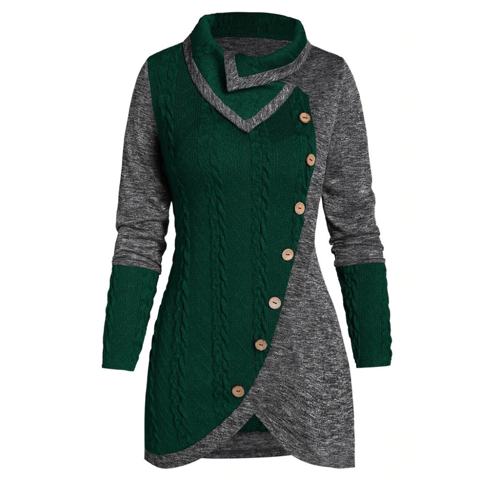 Long Sleeved Buttons Decorated With Solid Color Stitching Green - Shop at LoveMi