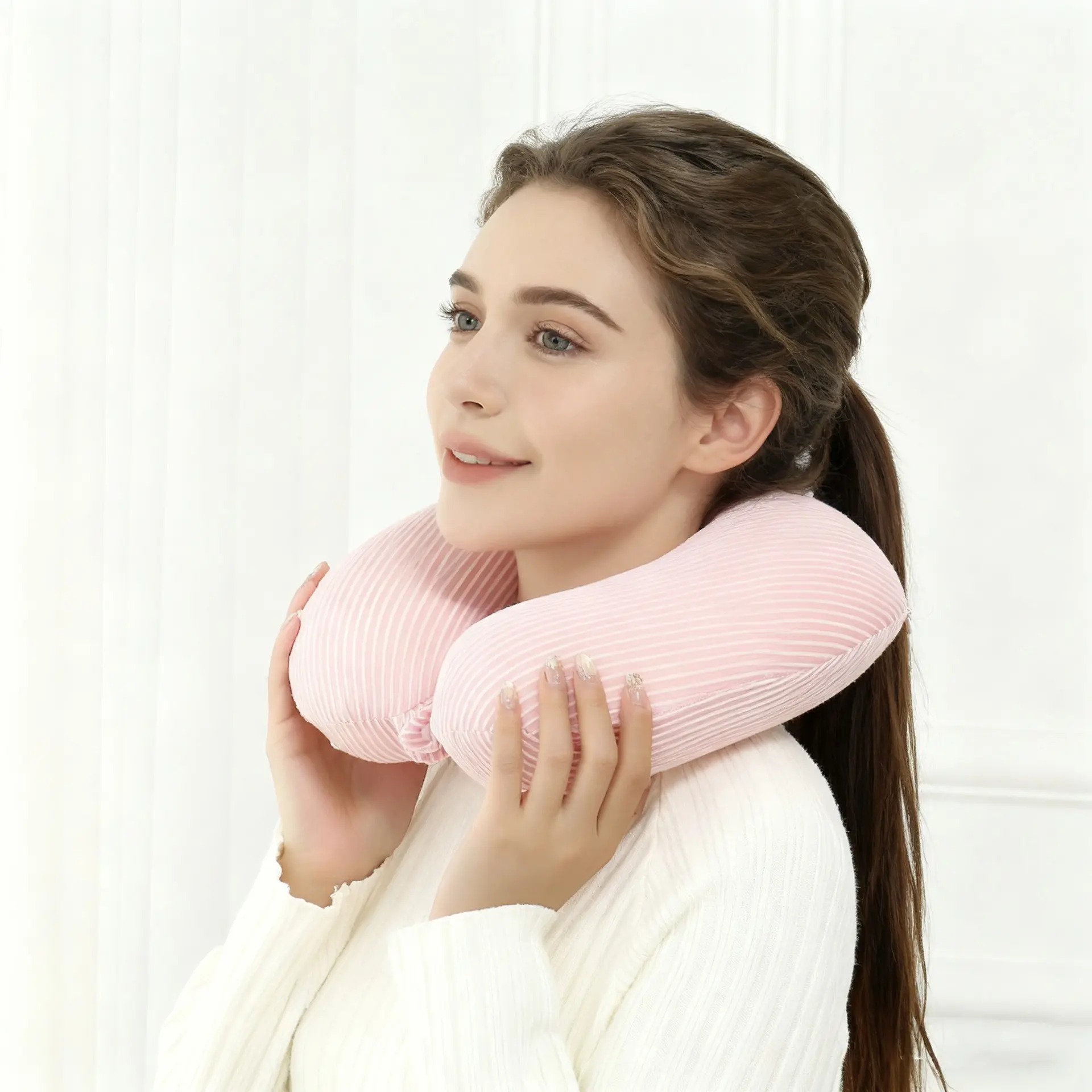 Corduroy Striped Memory Foam U Shaped Travel