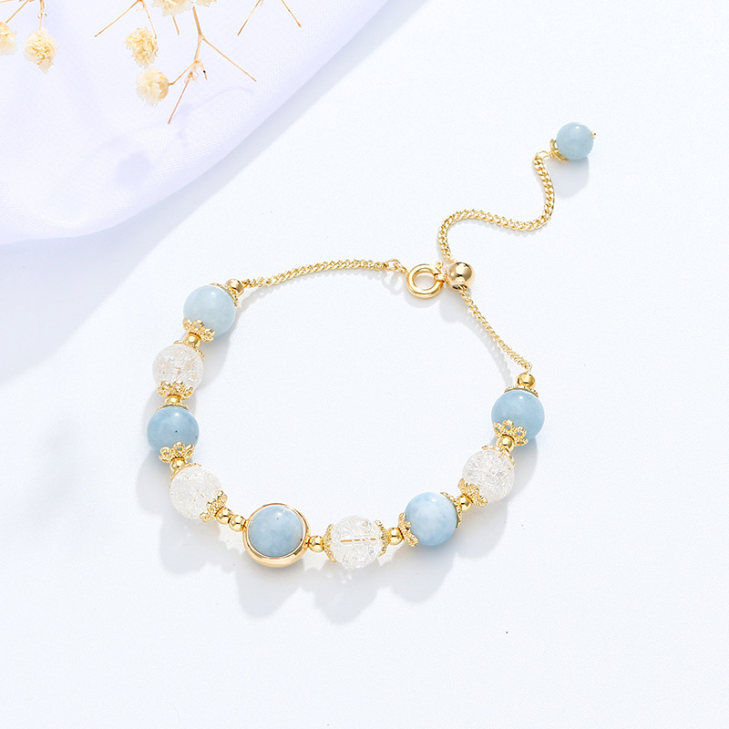 New Transit White Crystal  Flower Sliding Bracelet Original Aquamarine Bracelet