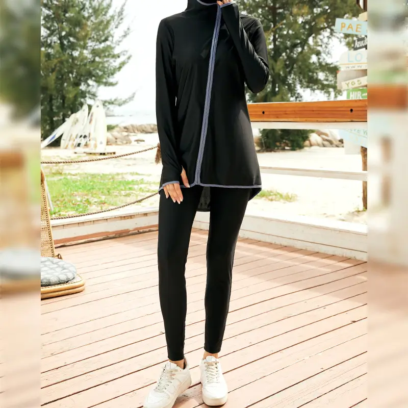 Conservative Fully Surrounded Hooded Collar Beach Sun Protection Swimsuit Two-piece Suit