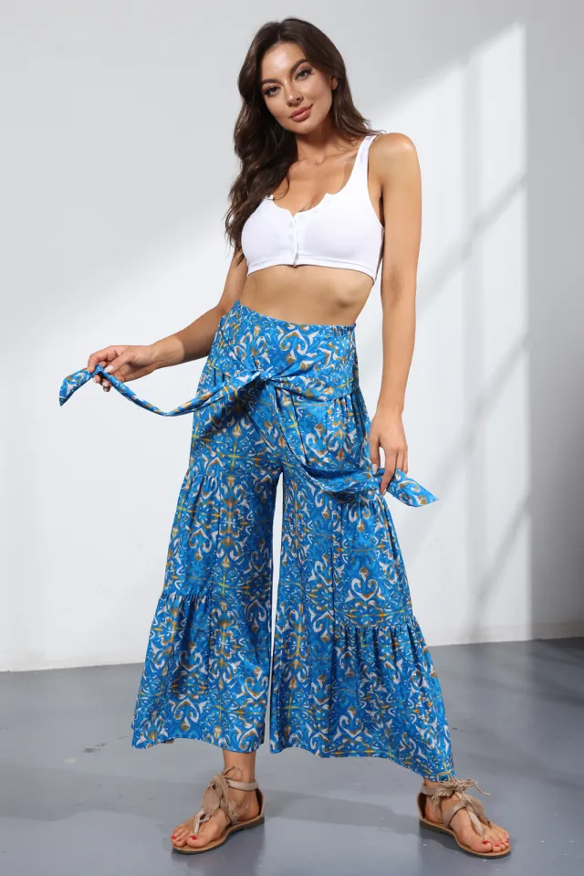 Printed Women's Loose Beach Wide Leg Pant Bindings Style15 Xl - Shop at LoveMi