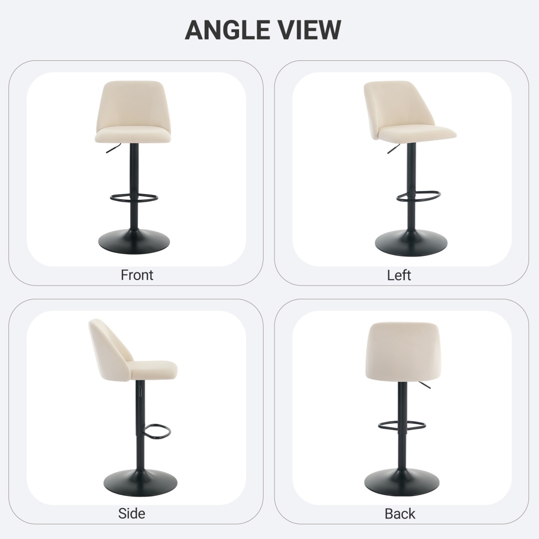 Swivel Bar Stools Upholstered Adjustable Barstools Counter Heigh For Bar, Dining Room, Set Of 1, Beige image 9