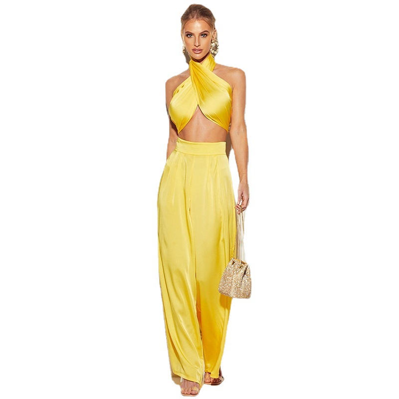 Beautiful Women's Fashion Tube Top Wide Leg Pants Two-piece Suit Women