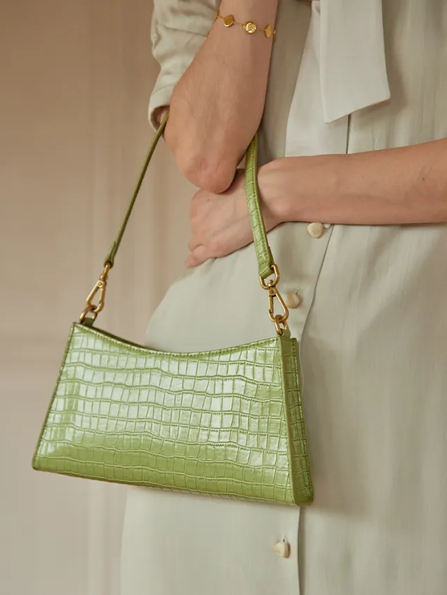 French High quality Texture Of Leather Handbag Green - Shop at LoveMi