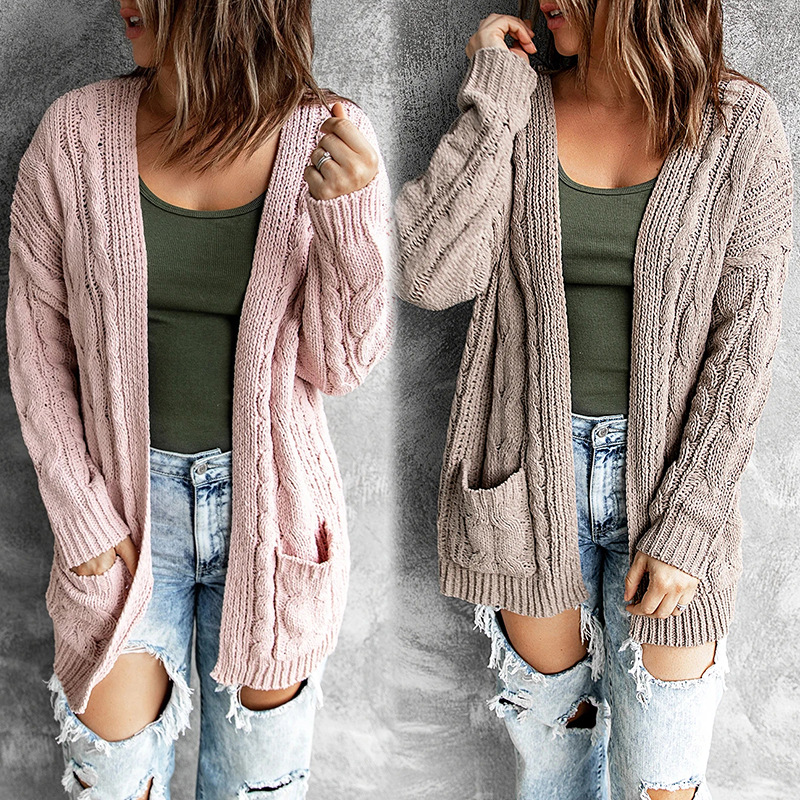 Title 6, Solid color long-sleeved loose mid-length knit ...