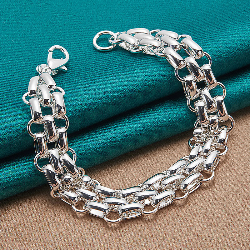 Silver Plated Double Layer Chain Checker Button Bracelet Female