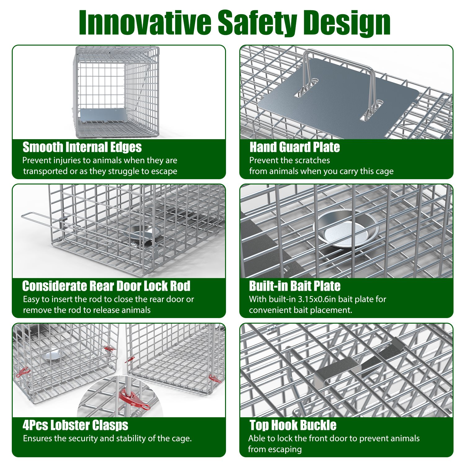 Live Animal Trap Cage 27x7.5x8in Folding Catch And Release Steel Humane Cat Trap For Racoons Stray Cats Rabbits Beavers Hedgehogs Chipmunk Small Animals