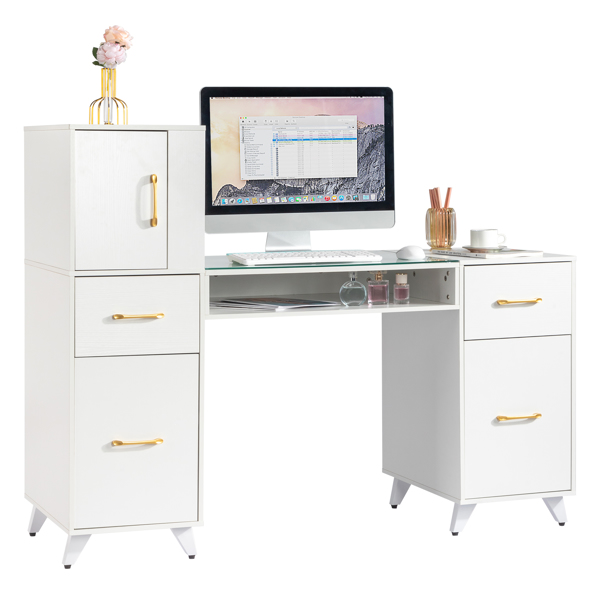 White Relief Particle Board Tempered Glass 141x50x112cm Three Doors And Two... 14