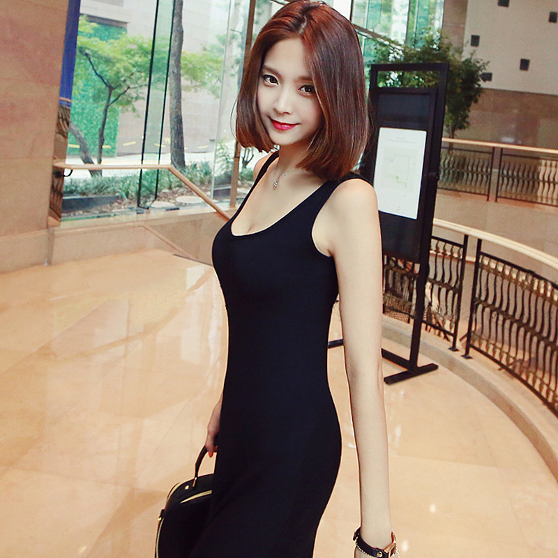 Women's Summer Dress Korean Version Of The New Fashion Large Size Pure Color Sling Long Skirt Female Sling Skirt Dress