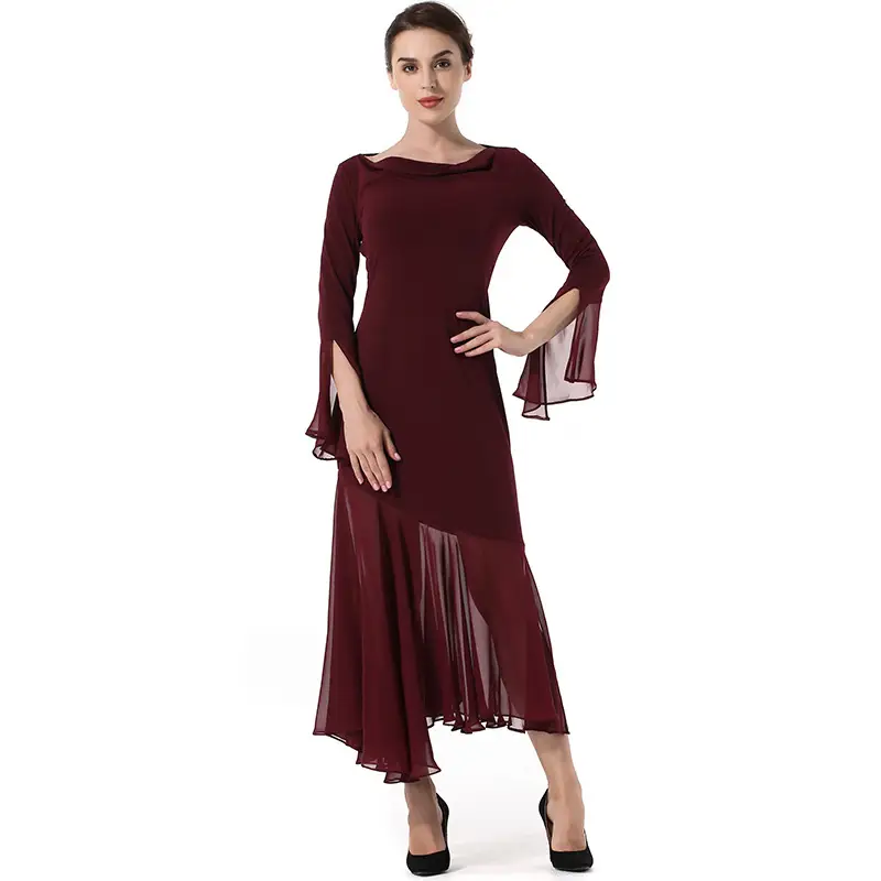 Solid Color Flying Sleeves Irregular Hem Stitching Slim Dress