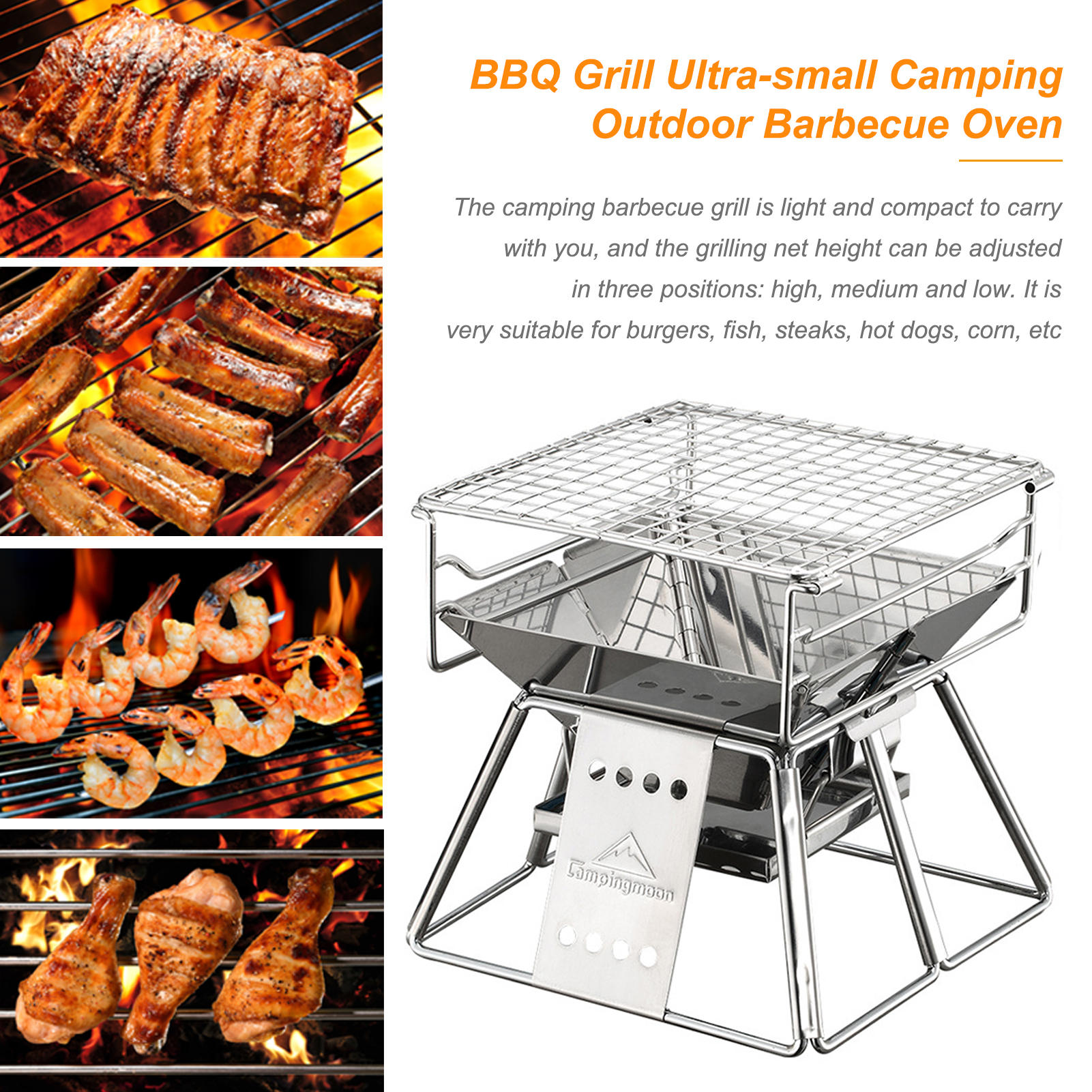 Title 1, Draagbare RVS BBQ grill, antiaanbaklaag, opvouw...