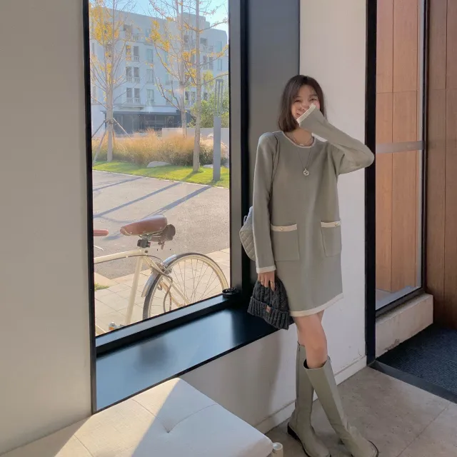 Long sleeved Black Knitted Dress With Coat Grey - Shop at LoveMi