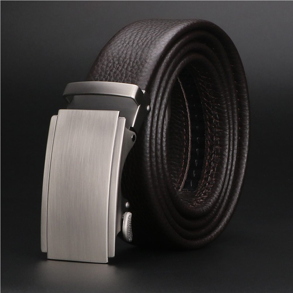 Men's Leather Ratchet Belt – Automatic Sliding Buckle Dress Belt for Business Casual & Formal Wear