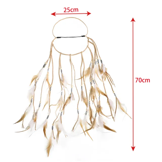 Ancient Feather Hair Band Of Bohemian Ethnic Dance Tribe Beige - Shop at LoveMi