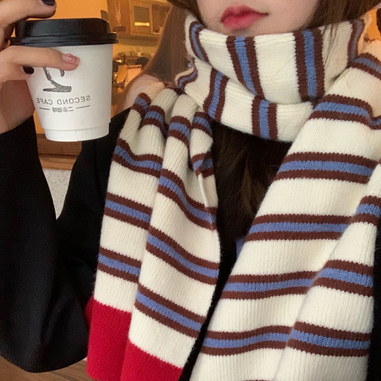 Women's Fashion Versatile Striped Warm Scarf