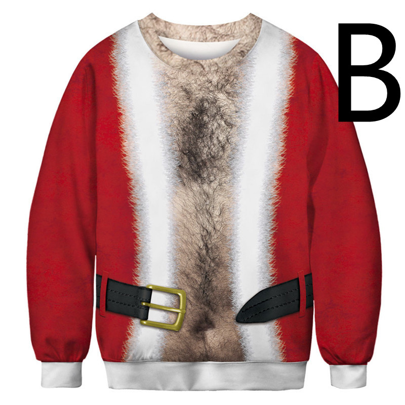 Digital Printing Couples Round Neck Casual Long-sleeved Pullover Sweater