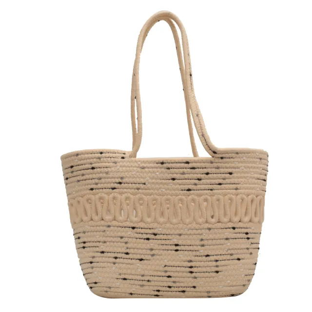 Large Capacity Beach Cotton Woven Shoulder Bag Black - Shop at LoveMi