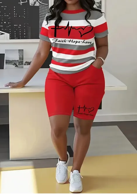 Women'S Two Piece Set Featuring A Stylish Printed T Shirt And Casual Shorts Multicolour - Shop at LoveMi
