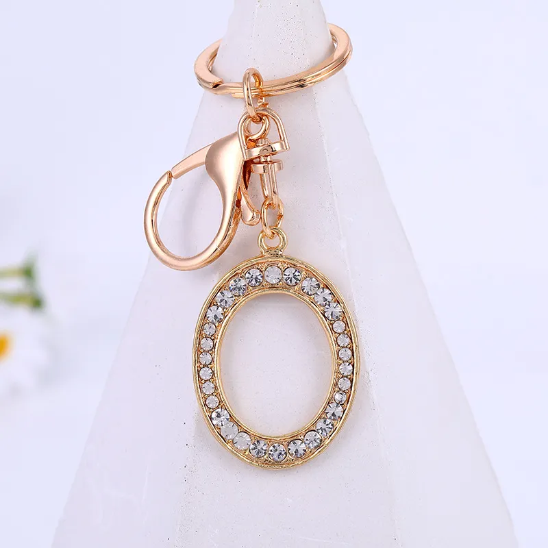Metal Inlaid Diamond 26 English Letter Key Ring - O