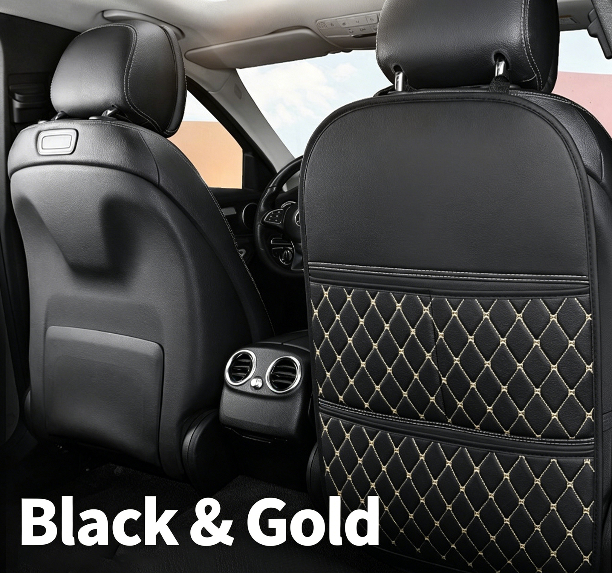 Universal Multi-Functional Car Leather Storage Organizer, Kids Seat Back Kick Mat, Car Rear Seat Hanging Storage Bag, Auto Interior Accessories