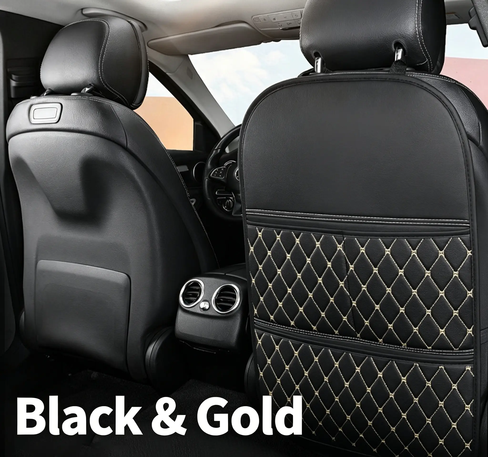 Universal Multi-Functional Car Leather Storage Organizer, Kids Seat Back Kick Mat, Car Rear Seat Hanging Storage Bag, Auto Interior Accessories