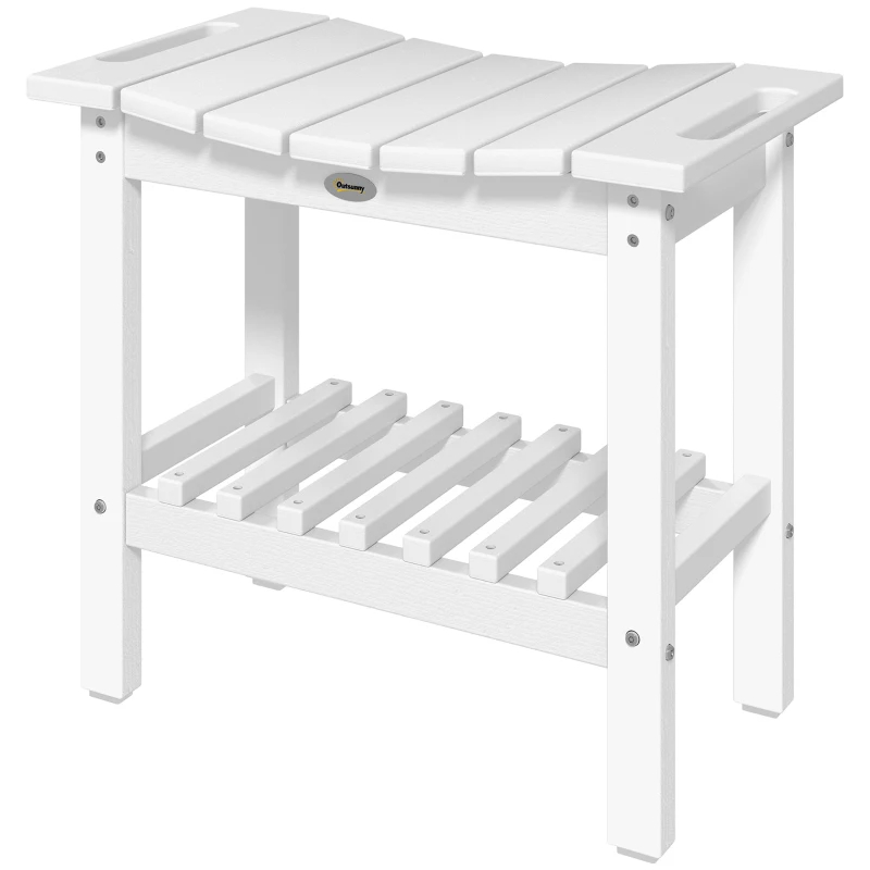 HDPE Shower Bench, Waterproof Shower Stool With Handle, Storage Shelf, Non-Slip Pads For Indoor Outdoor, White
