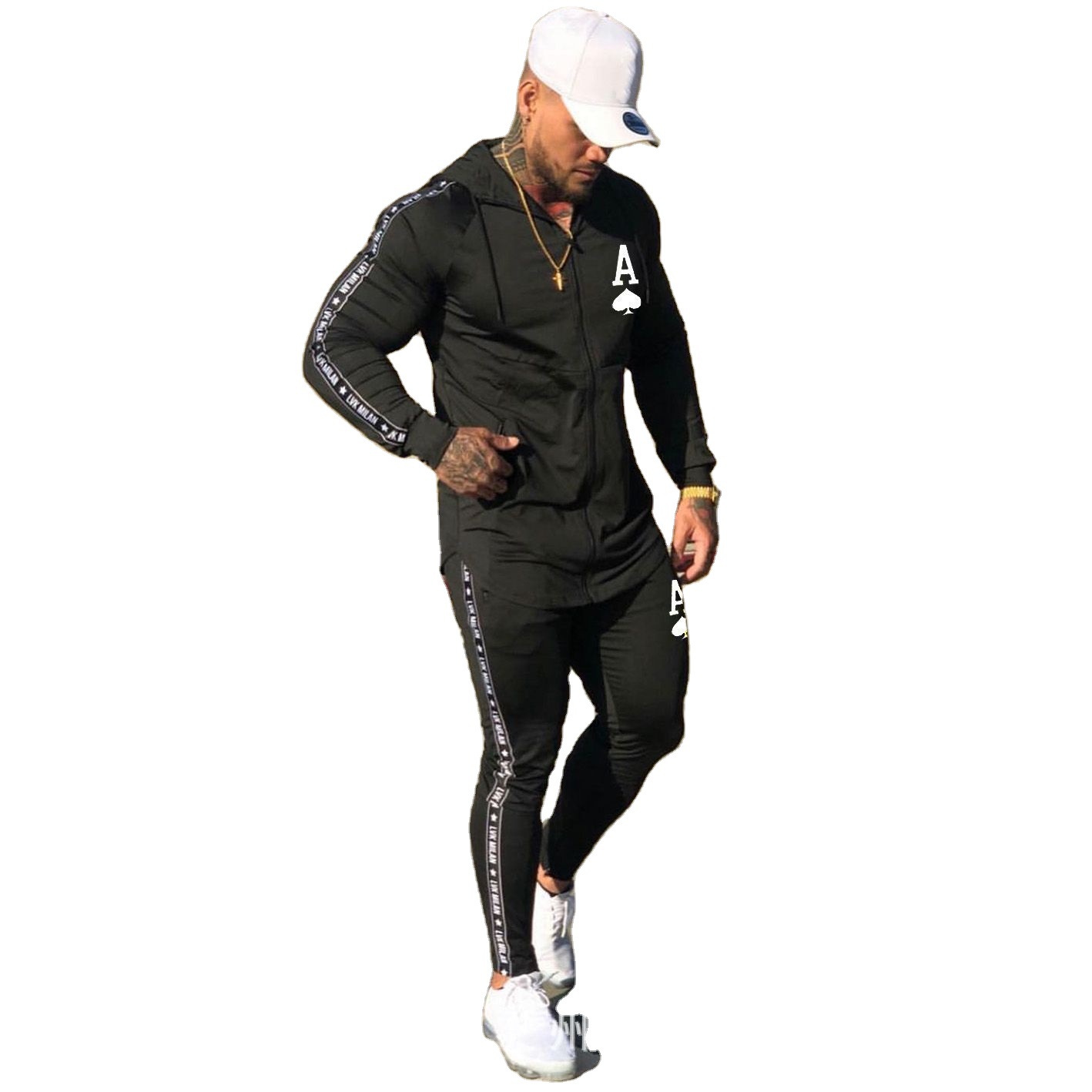Foreign Trade Spring And Autumn Casual Men's Suit Black And White Long-sleeved Men's Casual Sports Suit