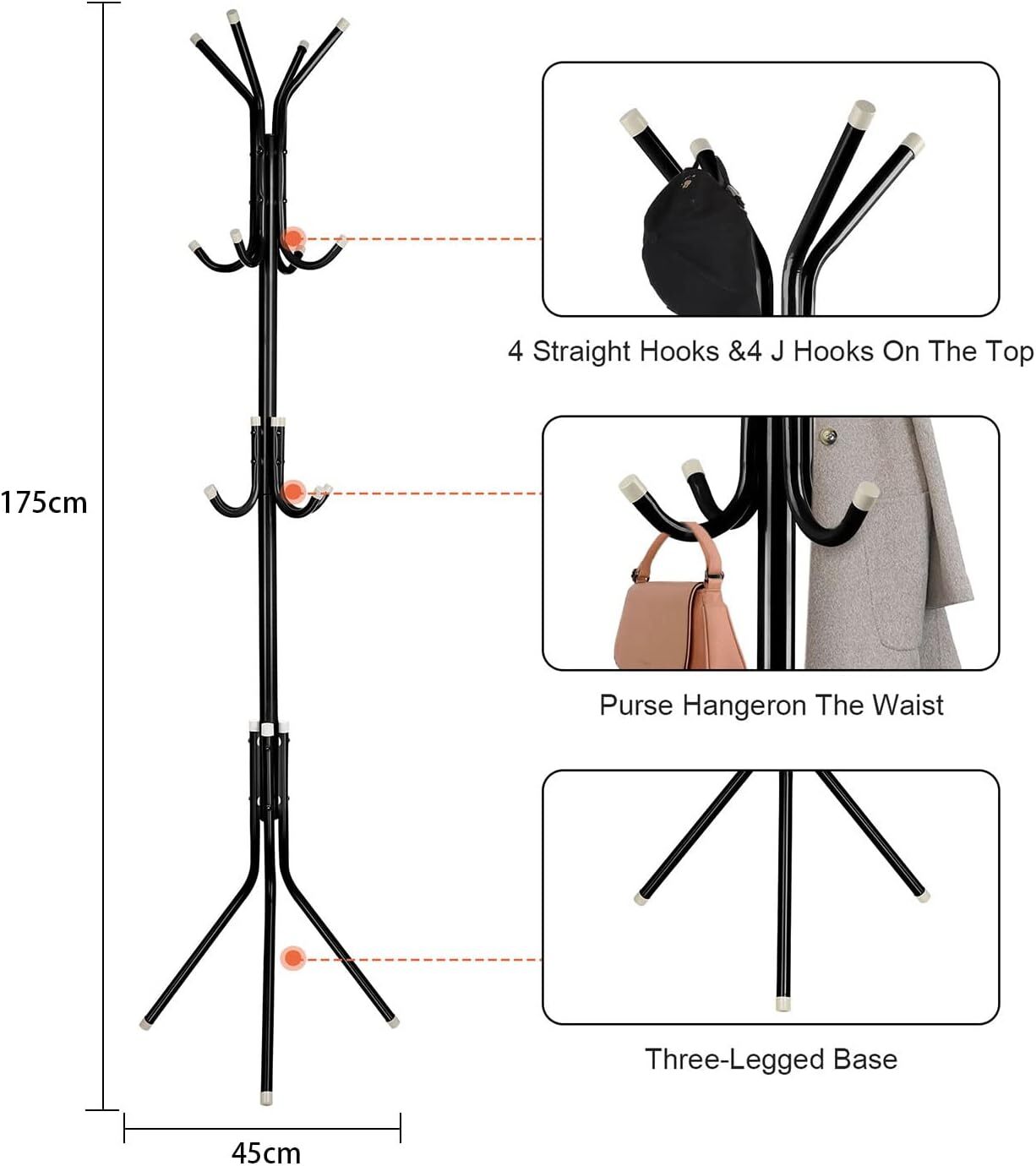 Coat Stand Coat-Hat-Jacket-Umbrella Floor Standing Rack Clothes Hanger Hooks — image 8