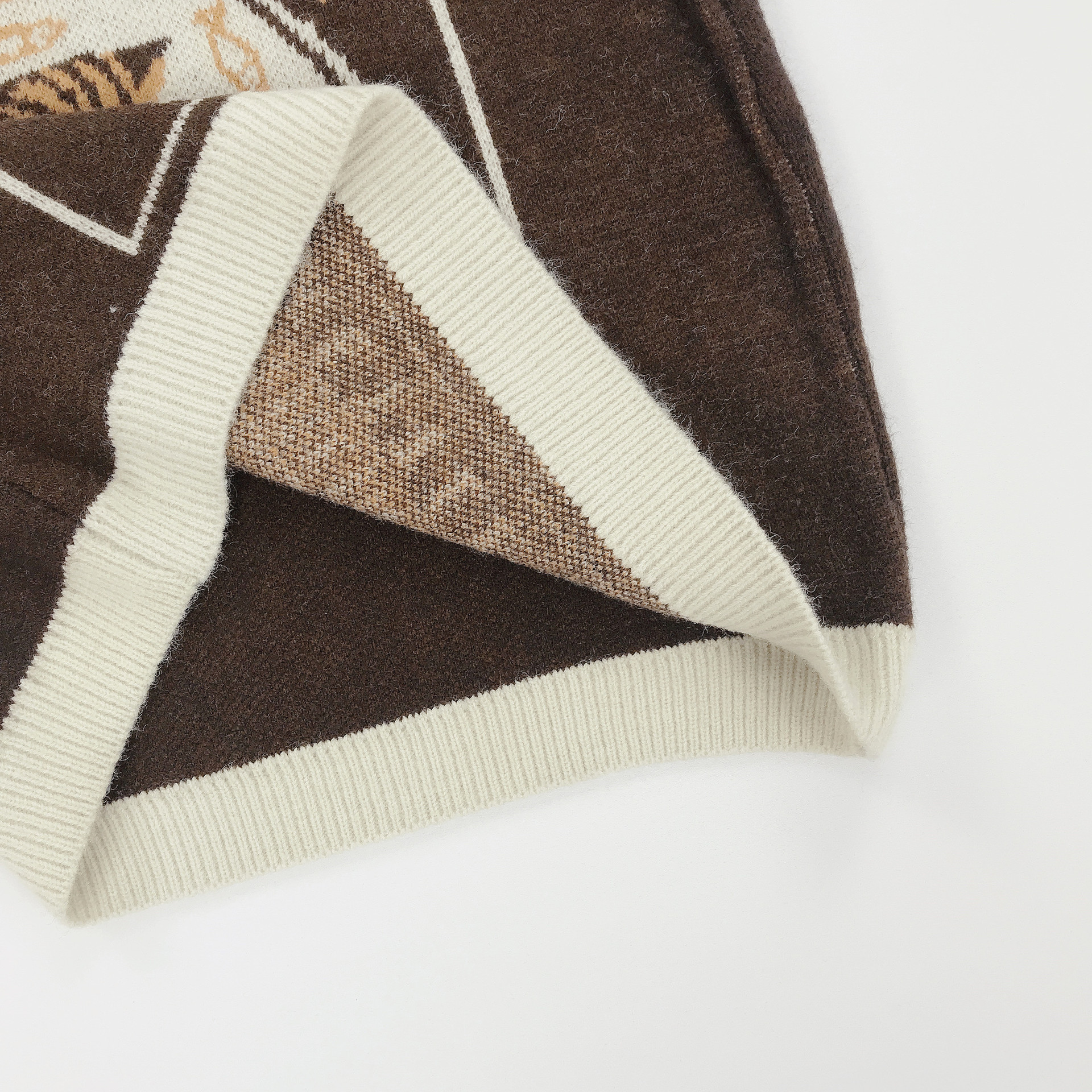 College Kitten Jacquard V-Neck Pullover Knit