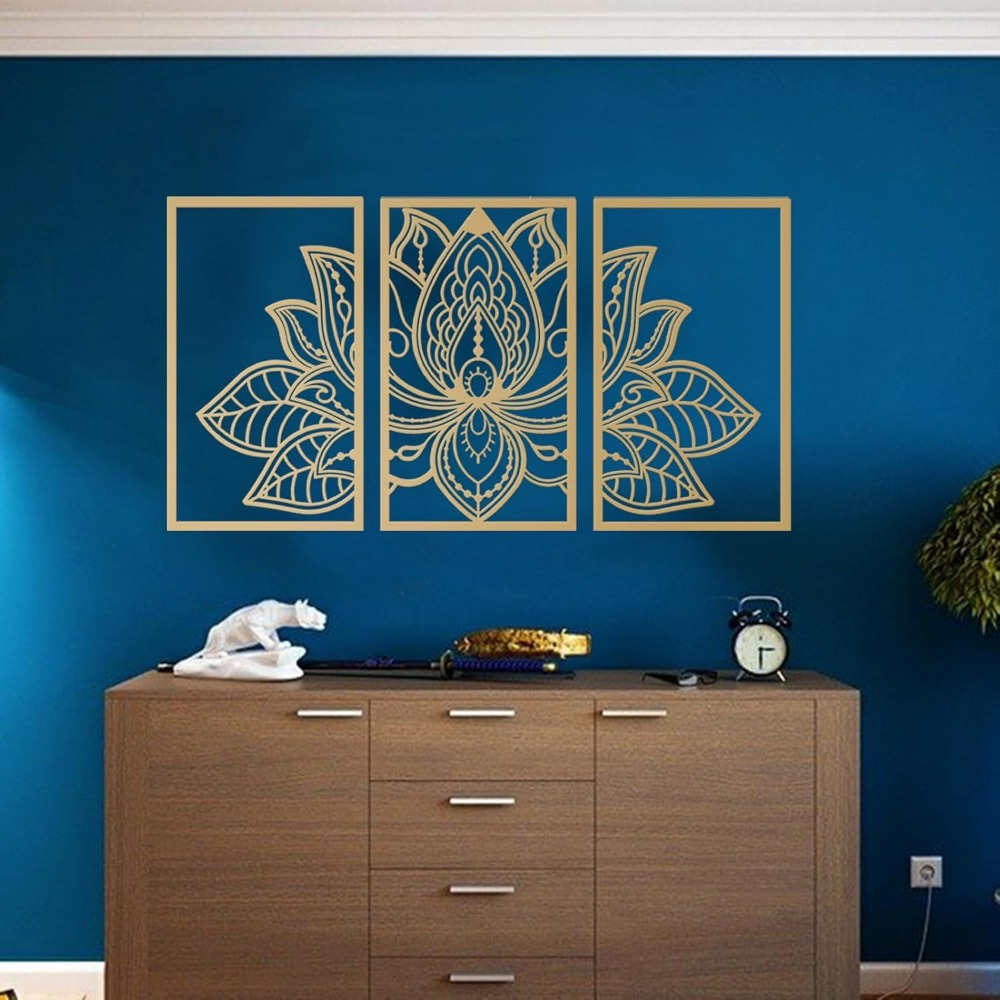 Handmade Metal Golden Lotus Mandala Wall Art - Boho Zen Decor For Living Room