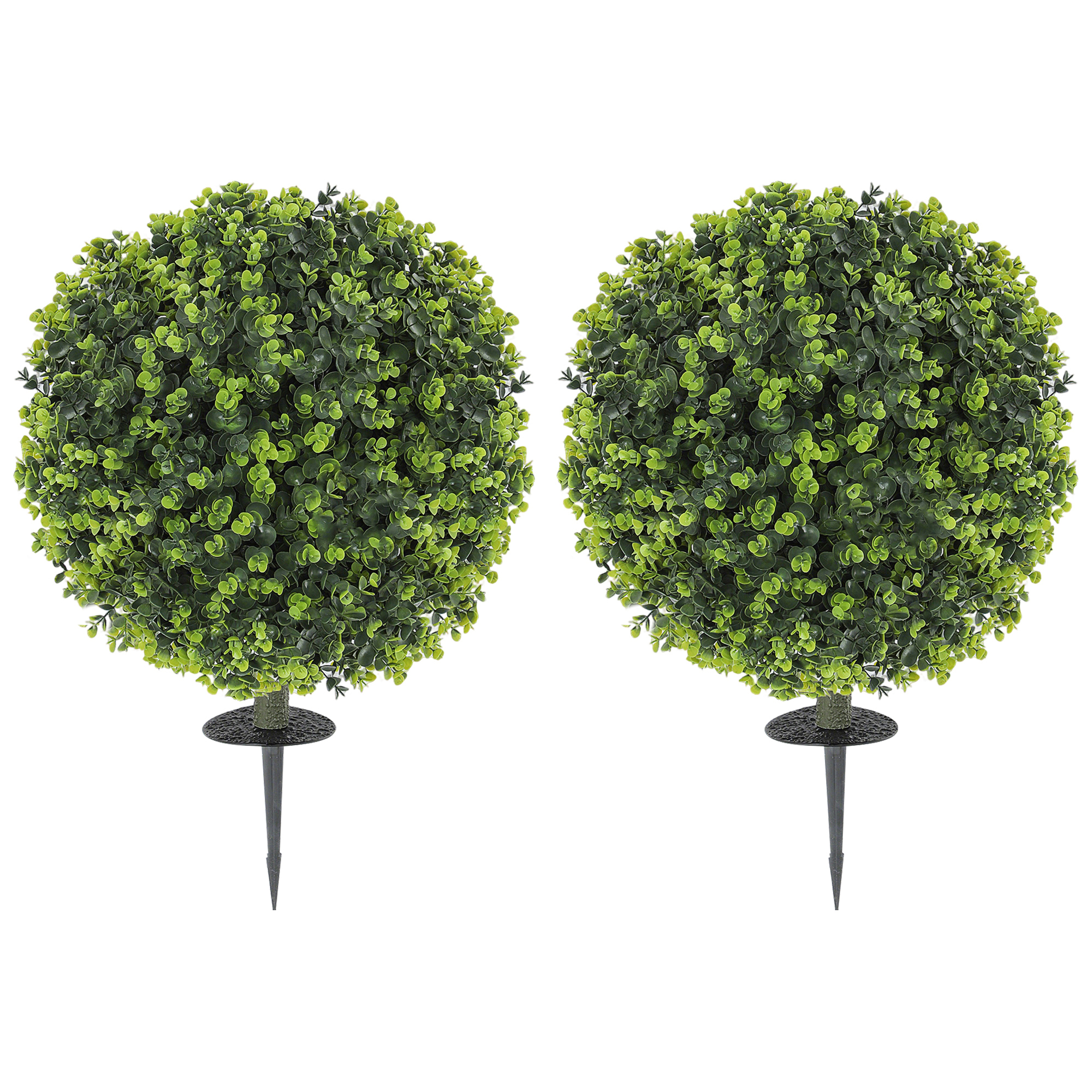 2 Pack 1.3ft Artificial Ball Eucalyptus Topiary With Ground Stake, UV Resistant Faux Greenery For Indoor Outdoor Green - Shop at LoveMi
