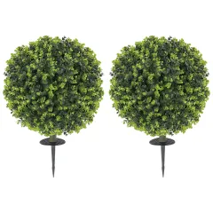 2 Pack 1.3ft Artificial Ball Eucalyptus Topiary With Ground Stake, UV Resistant Faux Greenery For Indoor Outdoor - Green - View 1